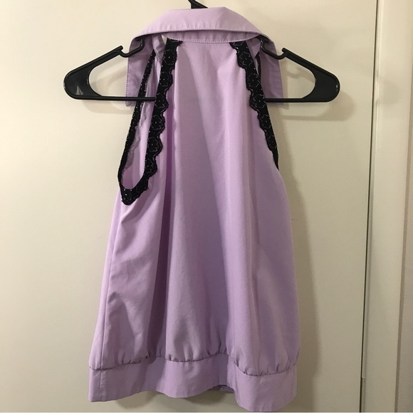 3/$15 mocca lavender and black lace halter button down top size Small - Picture 6 of 7